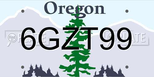 6GZT99 Oregon License Plate