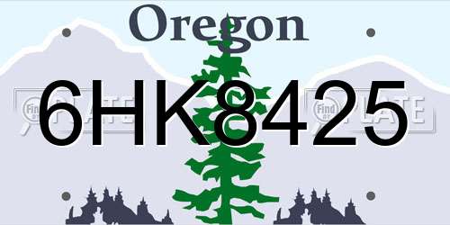 6HK8425 Oregon License Plate