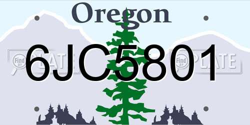 6JC5801 Oregon License Plate