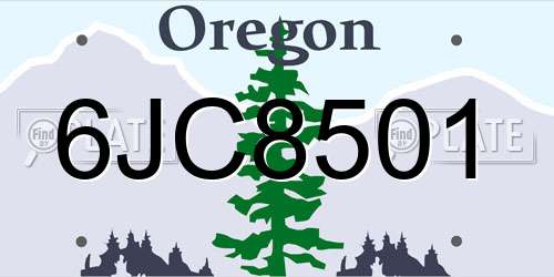 6JC8501 Oregon License Plate