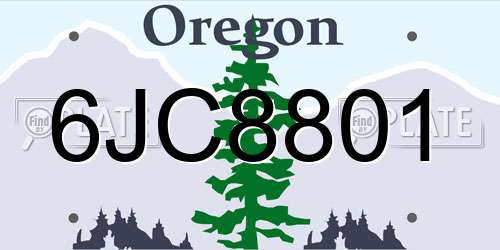 6JC8801 Oregon License Plate