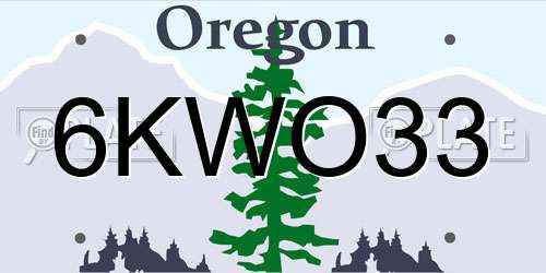 6KWO33 Oregon License Plate