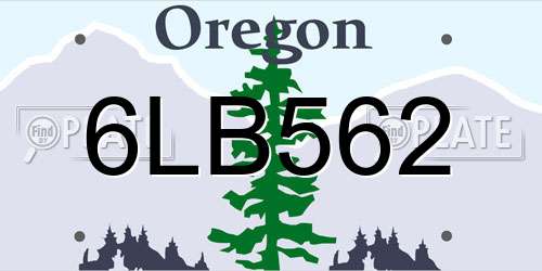 6LB562 Oregon License Plate