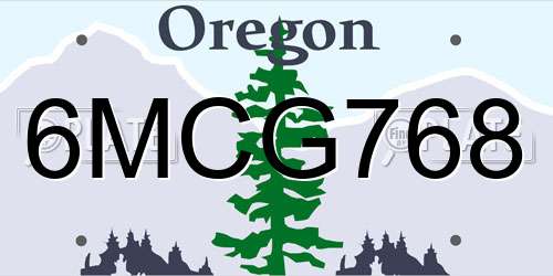 6MCG768 Oregon License Plate