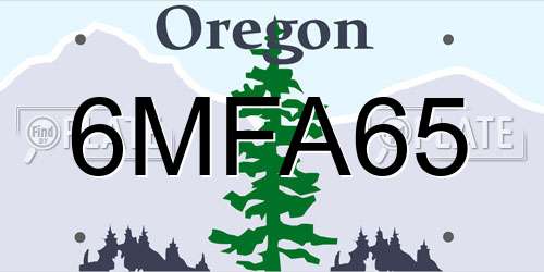 6MFA65 Oregon License Plate