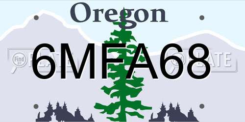 6MFA68 Oregon License Plate