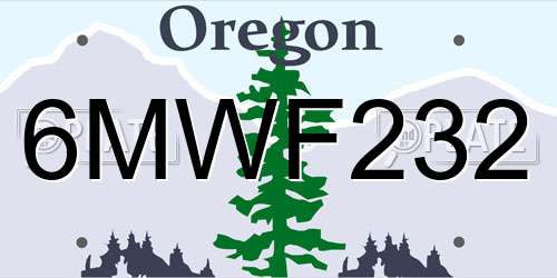 6MWF232 Oregon License Plate