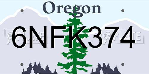 6NFK374 Oregon License Plate