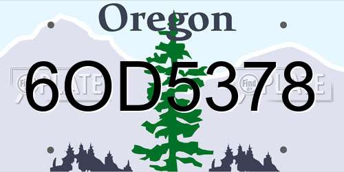6OD5378 Oregon License Plate