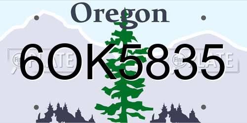 6OK5835 Oregon License Plate