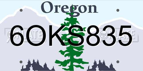 6OKS835 Oregon License Plate