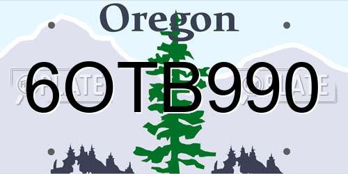 6OTB990 Oregon License Plate