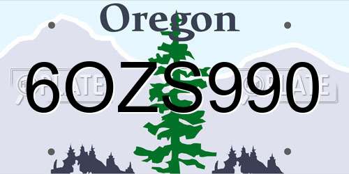 6OZS990 Oregon License Plate