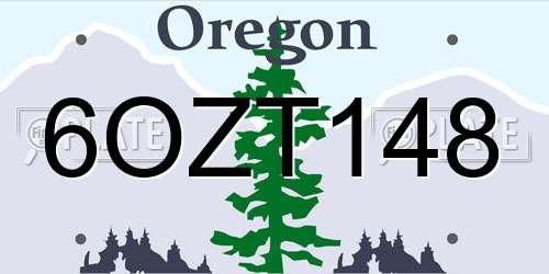 6OZT148 Oregon License Plate