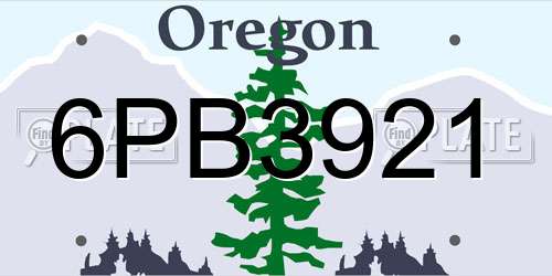 6PB3921 Oregon License Plate