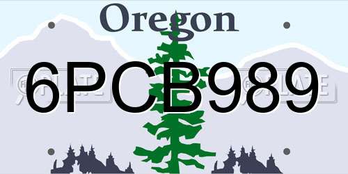 6PCB989 Oregon License Plate