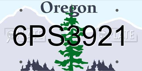 6PS3921 Oregon License Plate