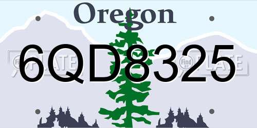 6QD8325 Oregon License Plate