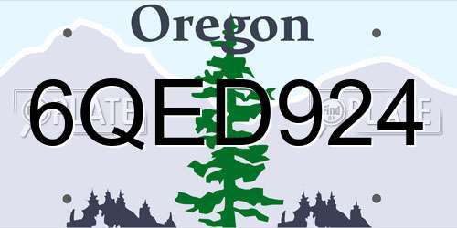 6QED924 Oregon License Plate