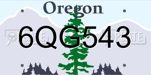 6QG543 Oregon License Plate