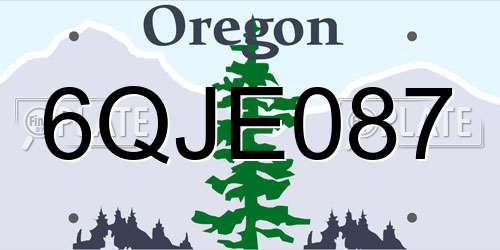 6QJE087 Oregon License Plate