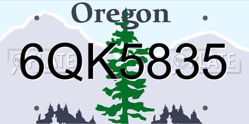 6QK5835 Oregon License Plate