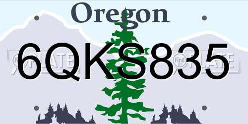 6QKS835 Oregon License Plate