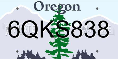 6QKS838 Oregon License Plate