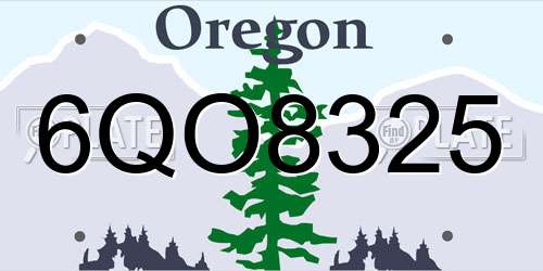 6QO8325 Oregon License Plate
