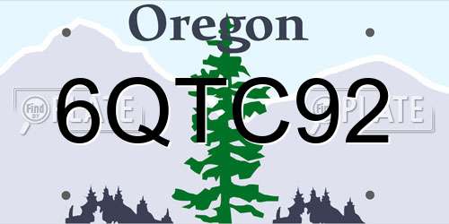 6QTC92 Oregon License Plate