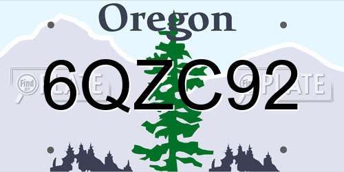 6QZC92 Oregon License Plate