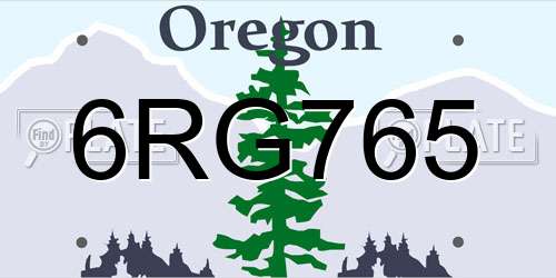 6RG765 Oregon License Plate