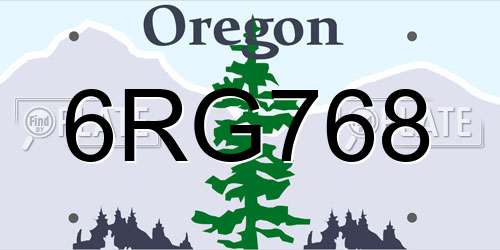6RG768 Oregon License Plate
