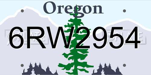 6RW2954 Oregon License Plate