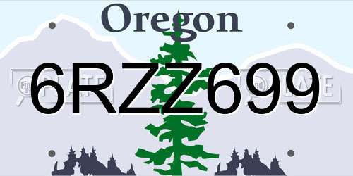 6RZZ699 Oregon License Plate