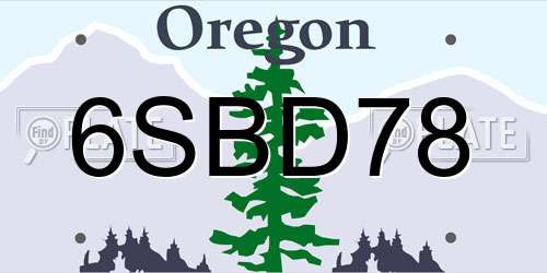 6SBD78 Oregon License Plate