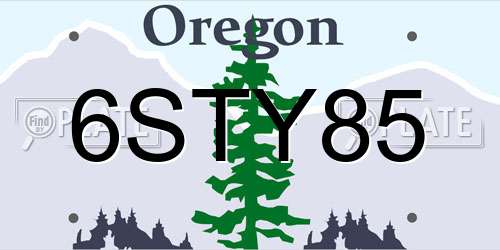 6STY85 Oregon License Plate