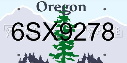 6SX9278 Oregon License Plate