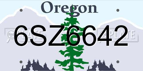 6SZ6642 Oregon License Plate