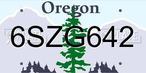 6SZG642 Oregon License Plate