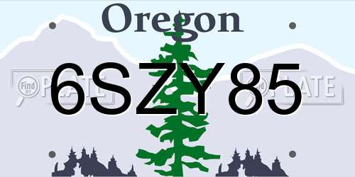 6SZY85 Oregon License Plate