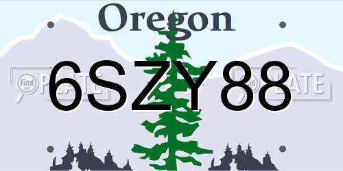 6SZY88 Oregon License Plate
