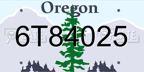 6T84025 Oregon License Plate