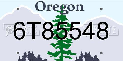 6T85548 Oregon License Plate
