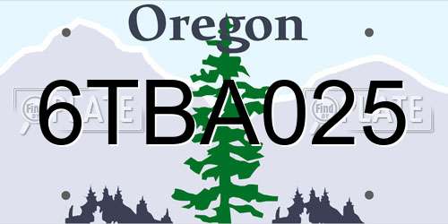 6TBA025 Oregon License Plate