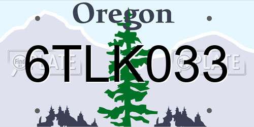 6TLK033 Oregon License Plate