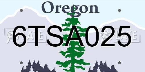 6TSA025 Oregon License Plate