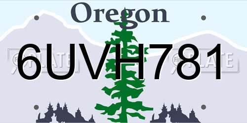 6UVH781 Oregon License Plate