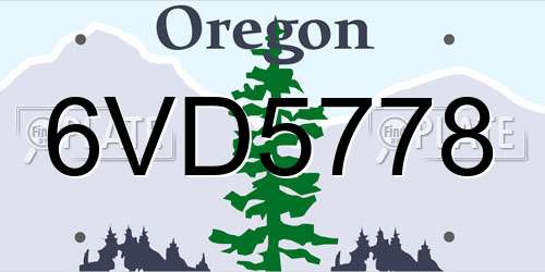 6VD5778 Oregon License Plate