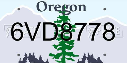 6VD8778 Oregon License Plate
